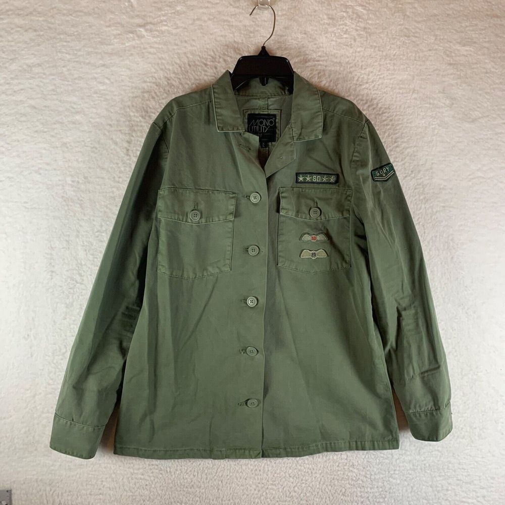 Superdry Women's Military Green Button Up Pockets Mono Utility Jacket Cotton‎ XL